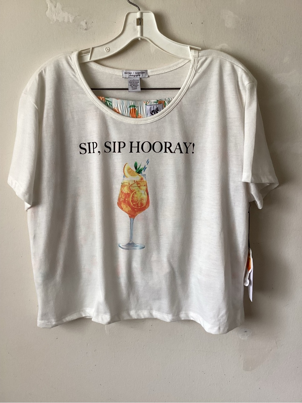 Better Together White 'Sip, Sip Hooray!' Graphic Pajama set.